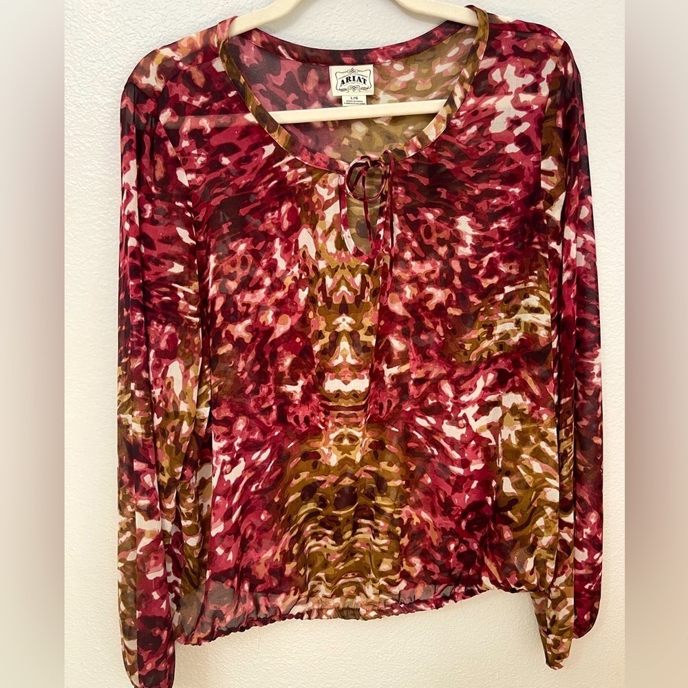 Ariat Women's Jada Top Long Balloon Sleeve Floral Blouse‎ Size Large